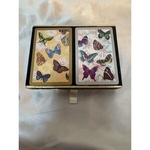 Vintage Congress Flocked Box Playing Cards 2 Decks Cel-U-Tone Finish Butterfly